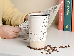 ceramic coffee mug with lid marble travel mug insulated mug to go reusable double wall porcelain