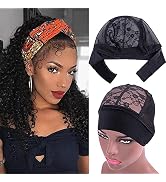 Wig Cap for Headband Wig - 2 PCS Headband Wig Cap for Wig Making Lace Wig Cap with Adjustable Hoo...