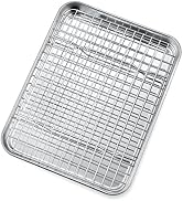 P&P CHEF 10.4 Inch Toaster Oven Pan with Rack Set, Stainless Steel Baking Pan Tray and Grid Cooli...