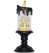 Eldnacele Halloween Snow Globe Candle Battery Operated Lighted Flameless Candles Light Swirling W...