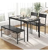DUMOS Dining Table Set, Dining Table with Bench, Space-Saving Ideal 4-Person Set for Kitchen Apar...