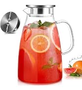Potdoctor Glass Pitcher with Lid, 1 Gallon 128oz Water Pitcher with Handle and Spout for Fridge, ...