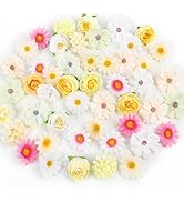 ATTGREAT Fake Flower Heads Small Silk Flower Bulk Mini Artificial Daisy Roses Buds 3D Faux Floral...