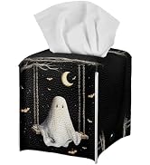 doginthehole Halloween Decorations Tissue Box Cover, Cute Spooky Ghost Bat Moon Print Square Tiss...