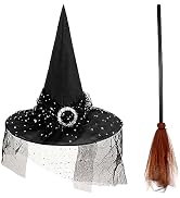 KatchOn, Halloween Witch Hat And Broom Set - Witch Hat for Women | Witch Broomstick Adult | Witch...