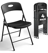 FurniEdge 4 Pack Black Folding Chair, Plastic Portable Stackable Commercial Seats with Steel Fram...