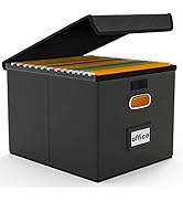 Huolewa Upgraded File Organizer Box with Lid, Collapsible Faux Leather Hanging File Folder Box Or...
