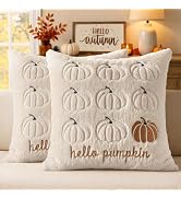 MIULEE Fall Pillow Covers Pumpkin 18x18 Set of 2 Beige Olive Green Stem | Autumn Fall Decor Decor...