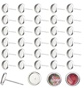 DICOSMETIC 100Pcs 6mm Stud Earring Making Kit Blanks Stud Earring Flat Round Ear Ring Bezels Stai...