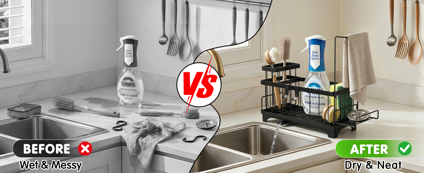 Sink Caddy with Detachable Brush Holder and Towel Rack