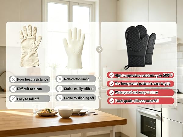 Upgrade from ordinary gloves! Heat-resistant, non-slip & waterproof silicone mitts