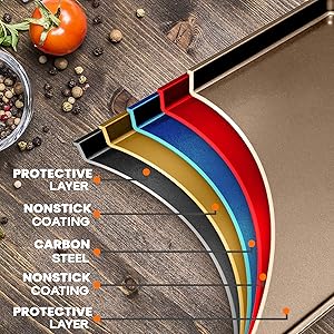 6-Piece Nonstick Bakeware Set;Carbon Steel Baking Trays w/ Heat safe Silicone Handles, Oven Safe