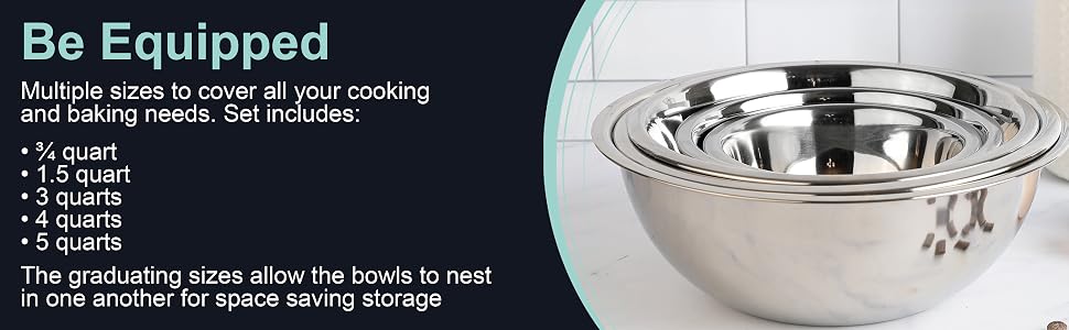 Multiple sizes mixing bowl set