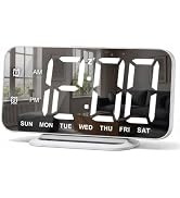 Slim LED Digital Alarm Clock, Mirror Surface for Makeup, with Diming, Large Display, Easy Setting...