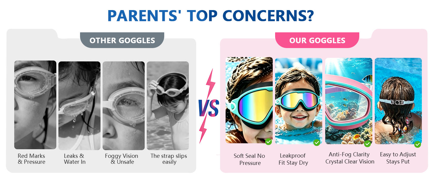 Comfortable Swim Goggles for Kids swim goggles for boys girls age 3-14
