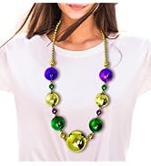 4E's Novelty Mardi Gras Jumbo Bead Necklace Purple Gold Green Huge Disco Ball Dress Up Necklace A...