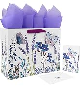13" Large Purple Gift Bag Set with Greeting Card and Tissue Papers (Lavender and 3D Butterfly) fo...
