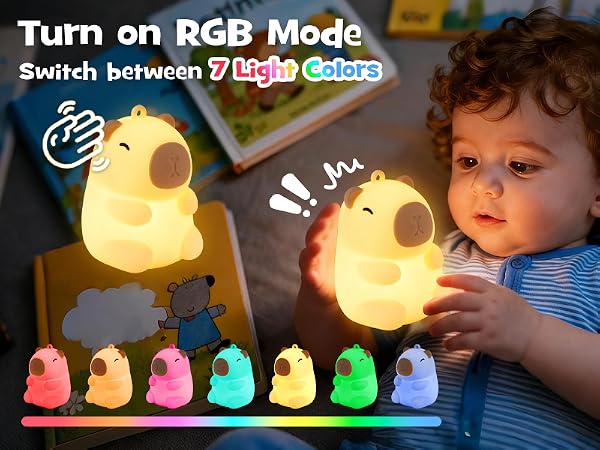 Squishy Christmas Capybara Night Light with RGB Modes Dimmable