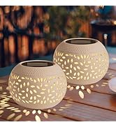 Solar Table Lanterns Outdoor Waterproof - 2 Pack LED Lamp White Metal Tabletop Light Solar Powere...