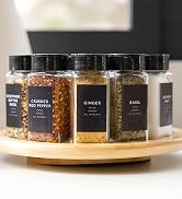 162 Black Minimalist Spice Labels Stickers - Spice Jar Labels Preprinted - White Text on Black La...