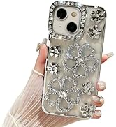 Uioeua Compatible with iPhone 13 Flower Case,Cute Glitter Bling 3D Diamond Flower with Luxury Rhi...