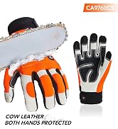 Vgo... Chainsaw 12-Layer Saw Protection on Both Hands Cow Leather Gloves (1 Pair,Size L, Orange, ...