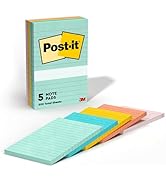 Post-it Notes, 4 in x 6 in, 5 Lined Sticky Note Pads, 100 Sheets per Pad, Beachside Café Collecti...