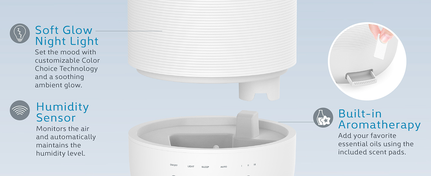 soft glow night light humidity sensor built in aromatherapy