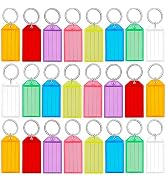 Uniclife 200 Pieces Key Tags 2 Inch Plastic Key Chain Tags with Ruled Blank Paper Labels Transpar...
