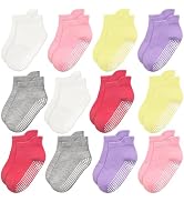 HYCLES Toddler Girl Socks, 12 Pairs Non Slip Ankle Toddler Socks for 1-7 Years Baby Girls Kids