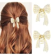 Banatra Pearl Claw Clips Gold Bow Hair Clips Small Metal Clip Claws Fancy Hair Accessories for Wo...