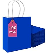 qiqee 100PCS Gift Bag with Handles Bulk Diamond Blue Paper Bags Multiple Uses (13''x5 x10 inch La...