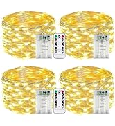 4-Pack Fairy Lights Battery Operated with Remote & Timer & 8 Modes, Waterproof 16 FT 50 LED Strin...