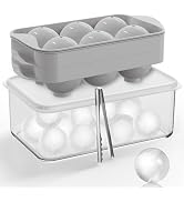 Whiskey Ice Cubes Mold 2 Pack - Round Ice Cube Mold & Ice Ball Maker Set with Storage Bin, Ice Cu...