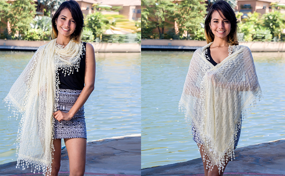 Lightweight Delicate Lace Wrap Versatile Soft Lace Tassel Shawl