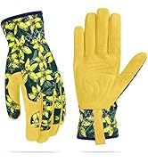 Womens Gardening Weeding Working Gloves, Leather Garden Glove for Women Thorn Proof No Stab for D...