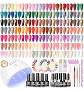 COSCELIA 60PC Gel Nail Polish Kit with U V light 55 Colors Gel Nail Polish 5PC Top Base Coat Glit...