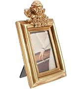 KALLORY Retro Angel Photo Frame 10x16cm Small Resin Picture Frame Vintage Gold Desktop Display fo...