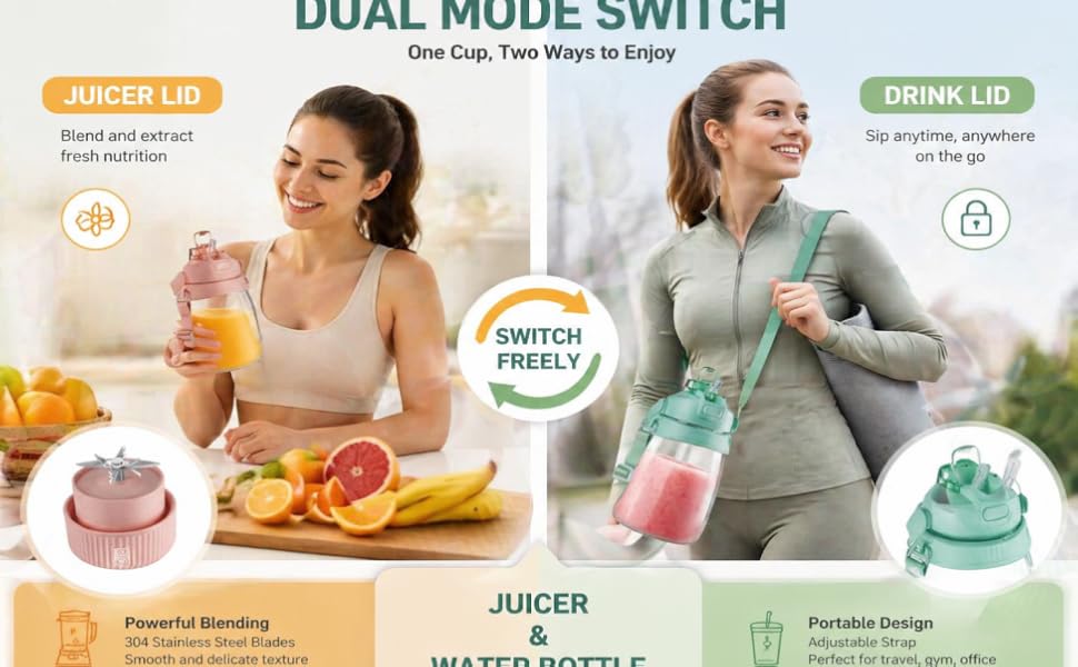 1100 ml Portable Juicer with 10-Blade Turbo Juicing Pink & Green