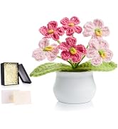 ZHIYUXI Pink Crochet Gifts for Women Teacher Mom Wife Crochet Flower Handmade Forget Me Not Flowe...