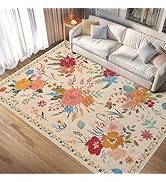 Rugs for Bedroom 4x6 Girls Washable Non Slip Low Pile Boho Floral Rug for Bedroom Living Room Carpet