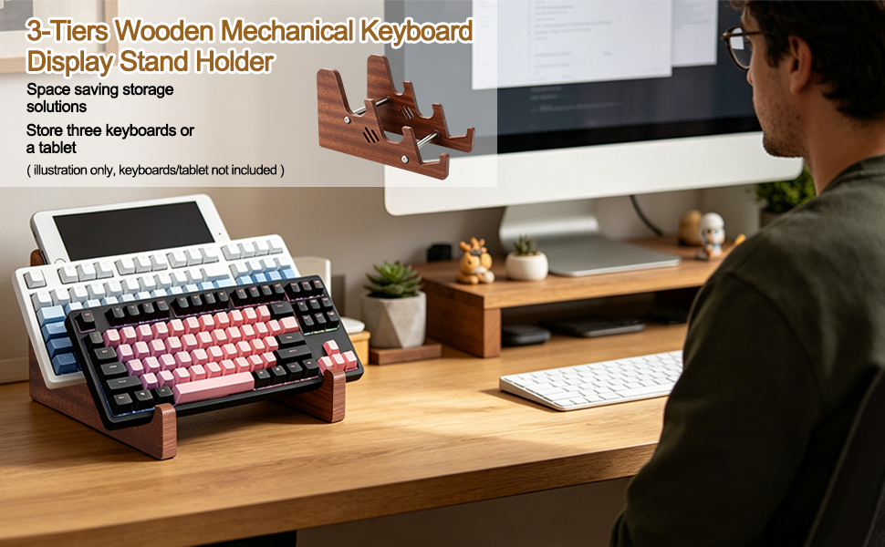 3-Tiers Wooden Mechanical Keyboard Display Stand Holder