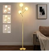 Ldeco 70in Gold 3-Globe Mid Century Dimmable Floor Lamp for Living Room G9 LED Bulbs Included,Mod...