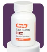 Rugby Zinc Sulfate 220 mg Tablets - Made with Zinc Sulfate Heptahydrate - Dietary Supplement - 10...