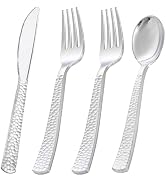 KIRE 400PCS Silver Plastic Silverware - Disposable Silverware, Heavy Duty Plastic Silverware Set ...