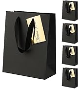 Purple Q Crafts Black 8"x4"x10" Thank You Paper Shopping Bags with Gold Tags, 5 PACK Mechandise B...