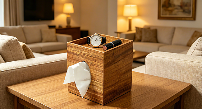 Square Tissue Box Cover with Storage Tray