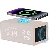 Wooden Digital Alarm Clocks,10W Wireless Charging with 3 Alarms, Dual 5W Stereo Bluetooth Speaker...