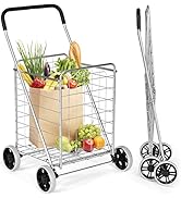 Goplus Shopping Carts for Groceries, Heavy Duty Grocery Cart on Wheels Foldable, Portable Folding...