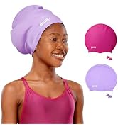 Kids Extra Large Swim Cap for Long Hair, Swimming Caps for Boys Girls Youth, Big Swim Hat for Lon...